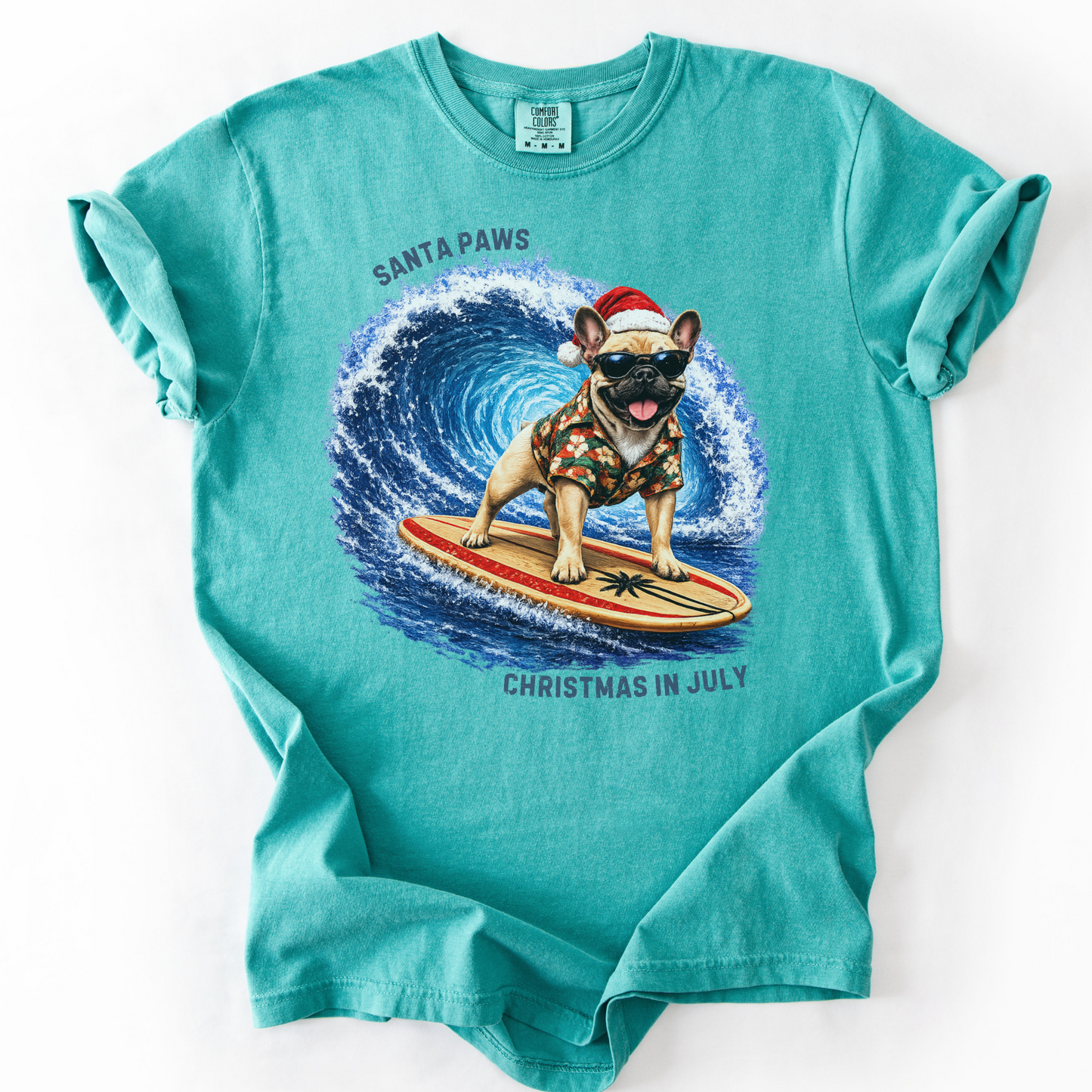 Christmas in July Gift for French Bulldog Lovers, Santa Paws Beach Shirt
