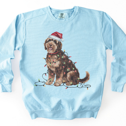 Portuguese Water Dog Christmas Sweatshirt, Holiday Lights Dog Sweater, PWD Mom Apparel