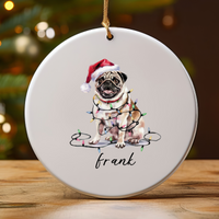 Load image into Gallery viewer, Pug Christmas Ornament, Personalized Tan Pug Keepsake

