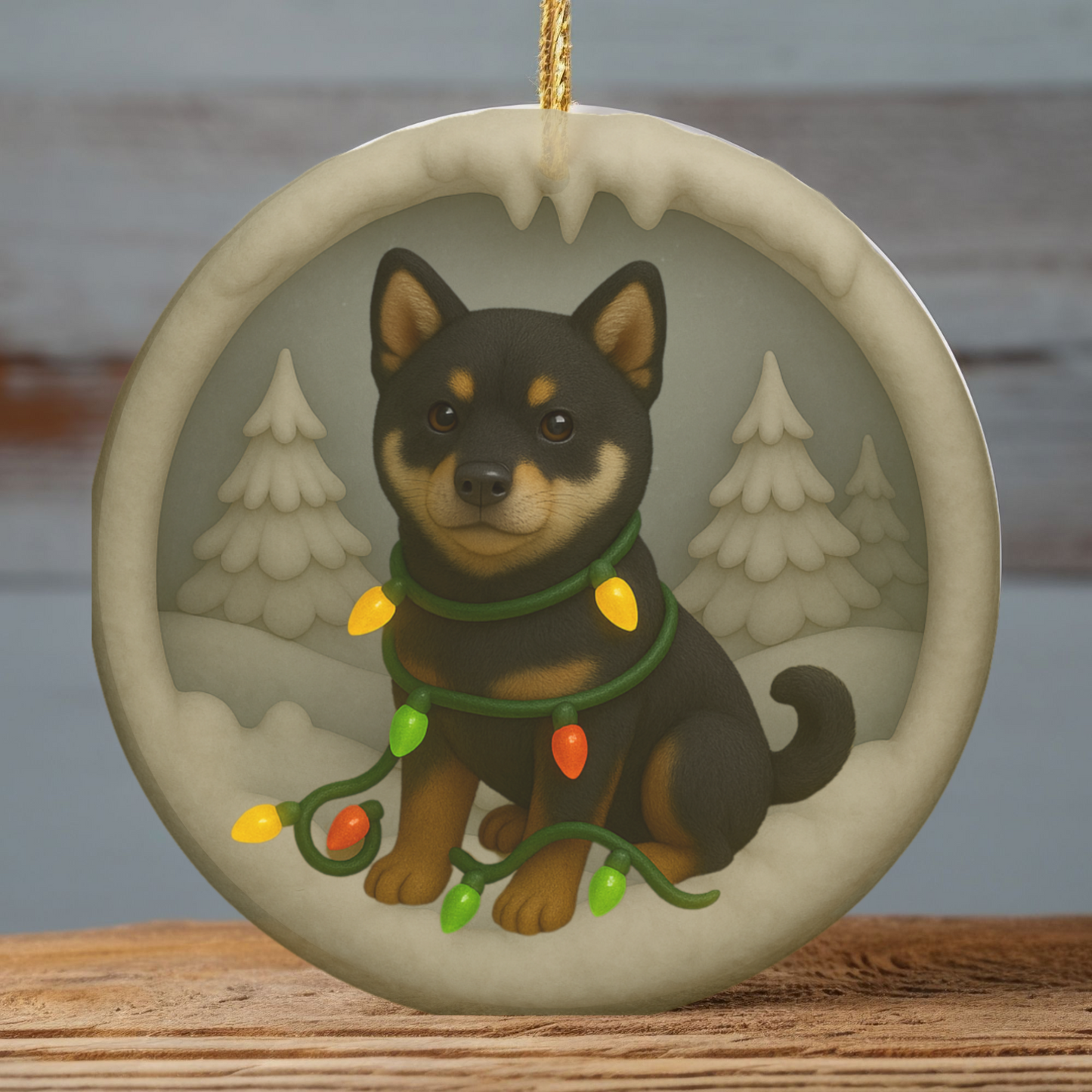 Personalized Black Shiba Inu Christmas Ornament, 3D Clay-Style Dog Keepsake with Lights