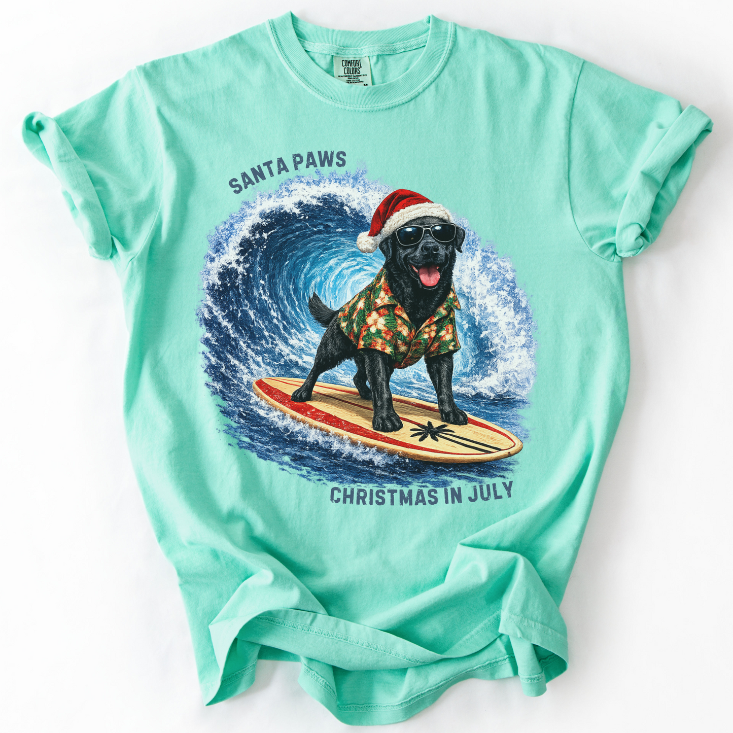 Christmas in July Gift for Black Lab Lovers, Santa Paws Beach Shirt