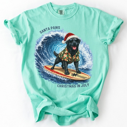 Christmas in July Gift for Black Lab Lovers, Santa Paws Beach Shirt