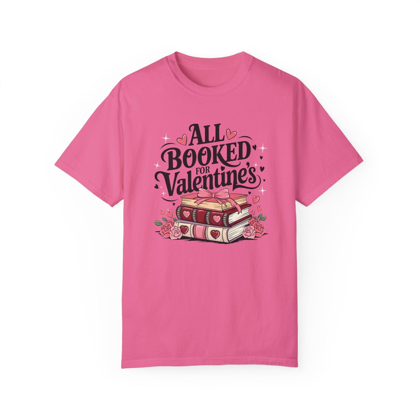 Valentine's Booked Stack Tee, Unisex T-shirt, Comfort Colors Shirt, Love Reading Gift, Book Lover Apparel, Valentine's Day Top