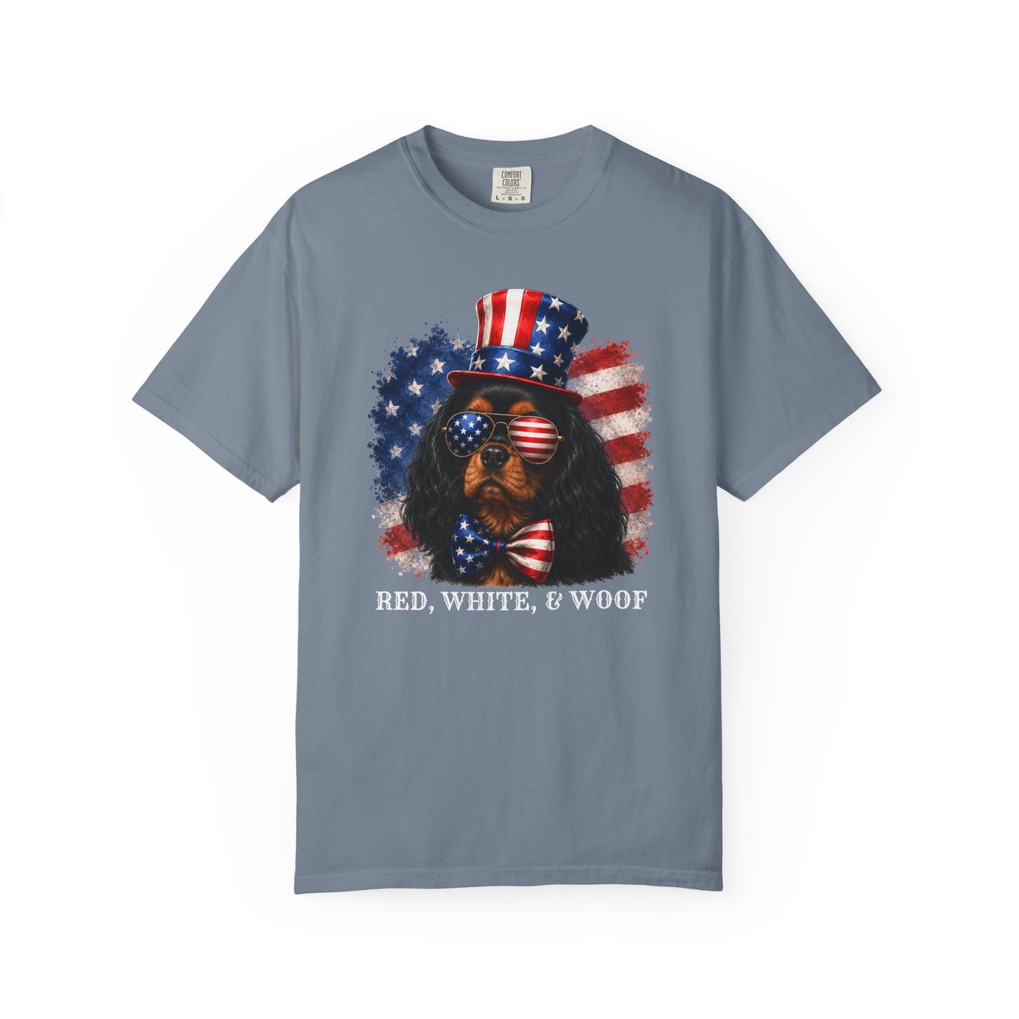 Patriotic Black And Tan Cavalier Red White & Woof Shirt
