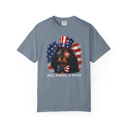 Patriotic Black And Tan Cavalier Red White & Woof Shirt