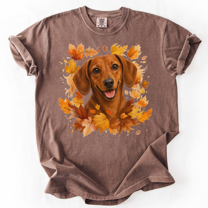 Red Dachshund Fall Shirt | Autumn Dog Mom Comfort Colors Tee