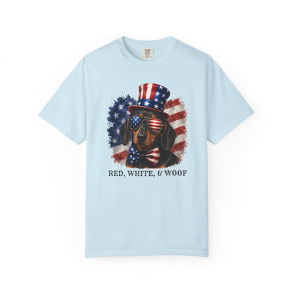 Patriotic Black And Tan Dachshund Red White & Woof Shirt