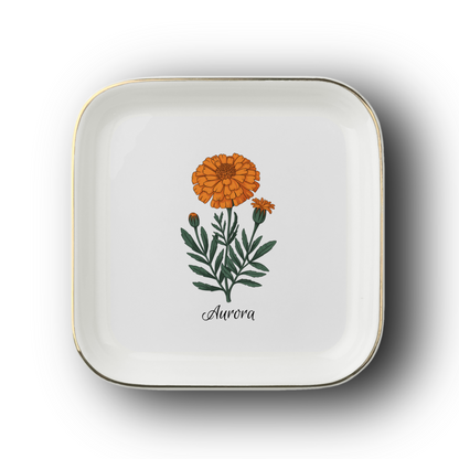 Personalized Birth Flower Jewelry Dish