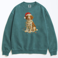 Load image into Gallery viewer, Brittany Spaniel Christmas Gift, Dog Lover Holiday Sweatshirt, Cozy Winter Apparel, Festive Puppy Design, Santa Hat Sweater
