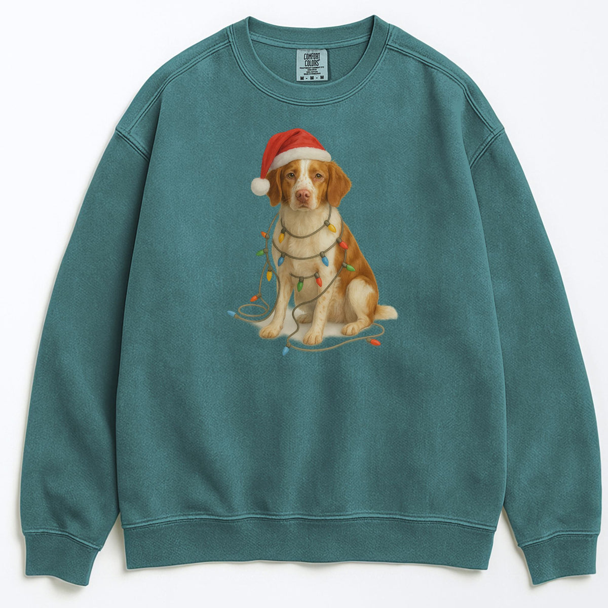 Brittany Spaniel Christmas Gift, Dog Lover Holiday Sweatshirt, Cozy Winter Apparel, Festive Puppy Design, Santa Hat Sweater