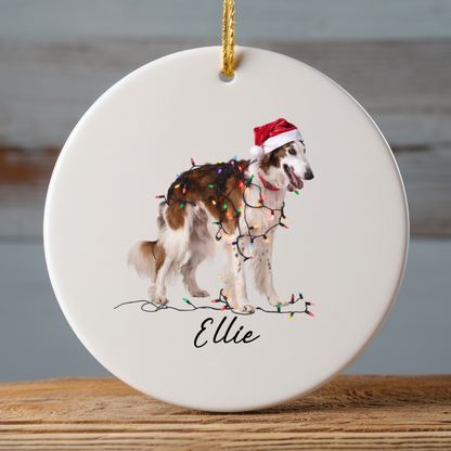 Personalized Borzoi Christmas Ornament, Ceramic Dog Lover Holiday Decor, Customizable Pet Keepsake