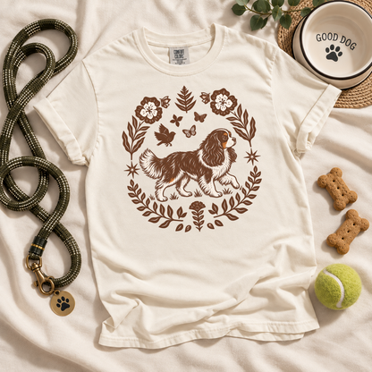 Tricolor Cavalier Comfort Colors Shirt, Folk Art King Charles Spaniel Tee, Dog Gift