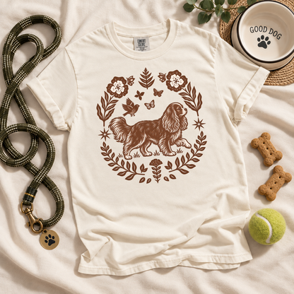 Ruby Cavalier Comfort Colors Shirt, Folk Art King Charles Spaniel Tee, Dog Gift
