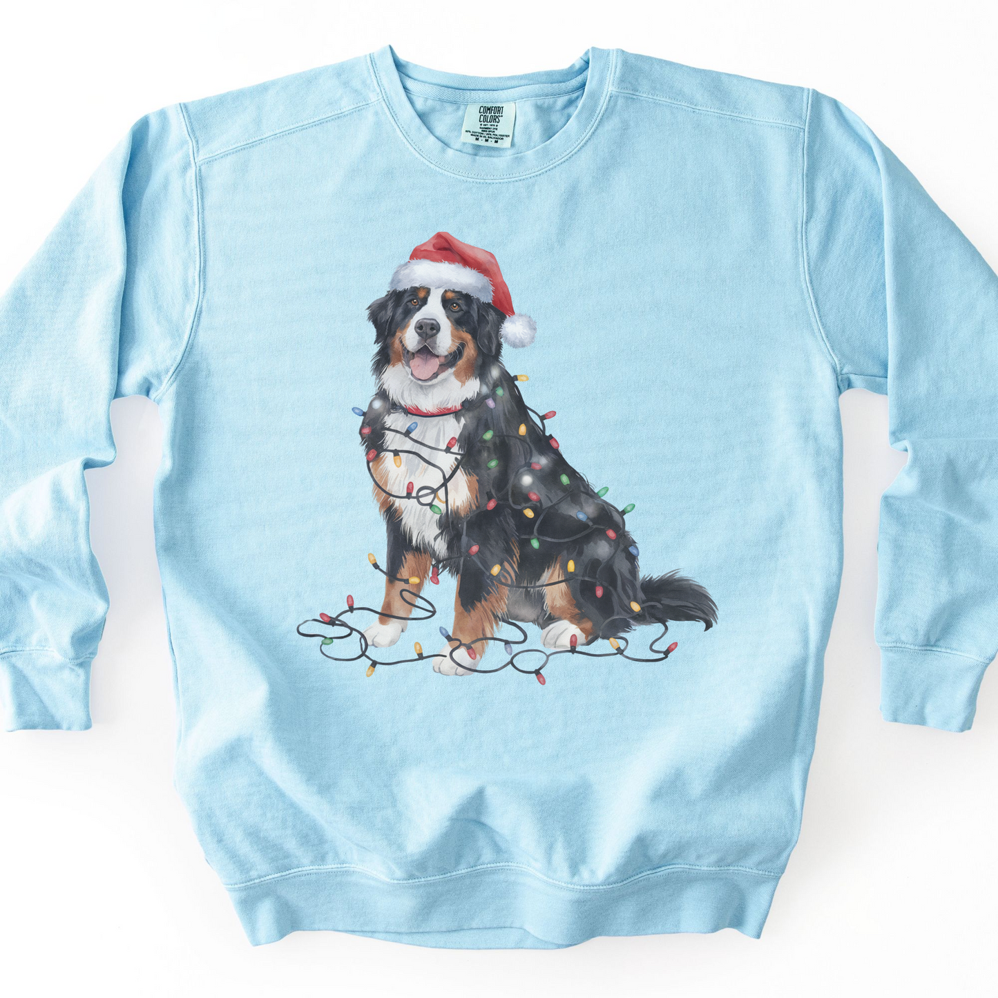 Christmas Bernese Mountain Dog Sweatshirt, Holiday Lights Dog Lover Apparel