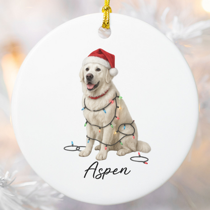Personalized English Cream Golden Retriever Christmas Lights Ornament