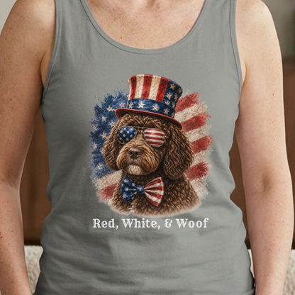 Patriotic Brown Portuguese Water Dog Tank Top, Red White & Woof