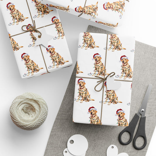 Yellow Labrador Retriever Christmas Lights Wrapping Paper