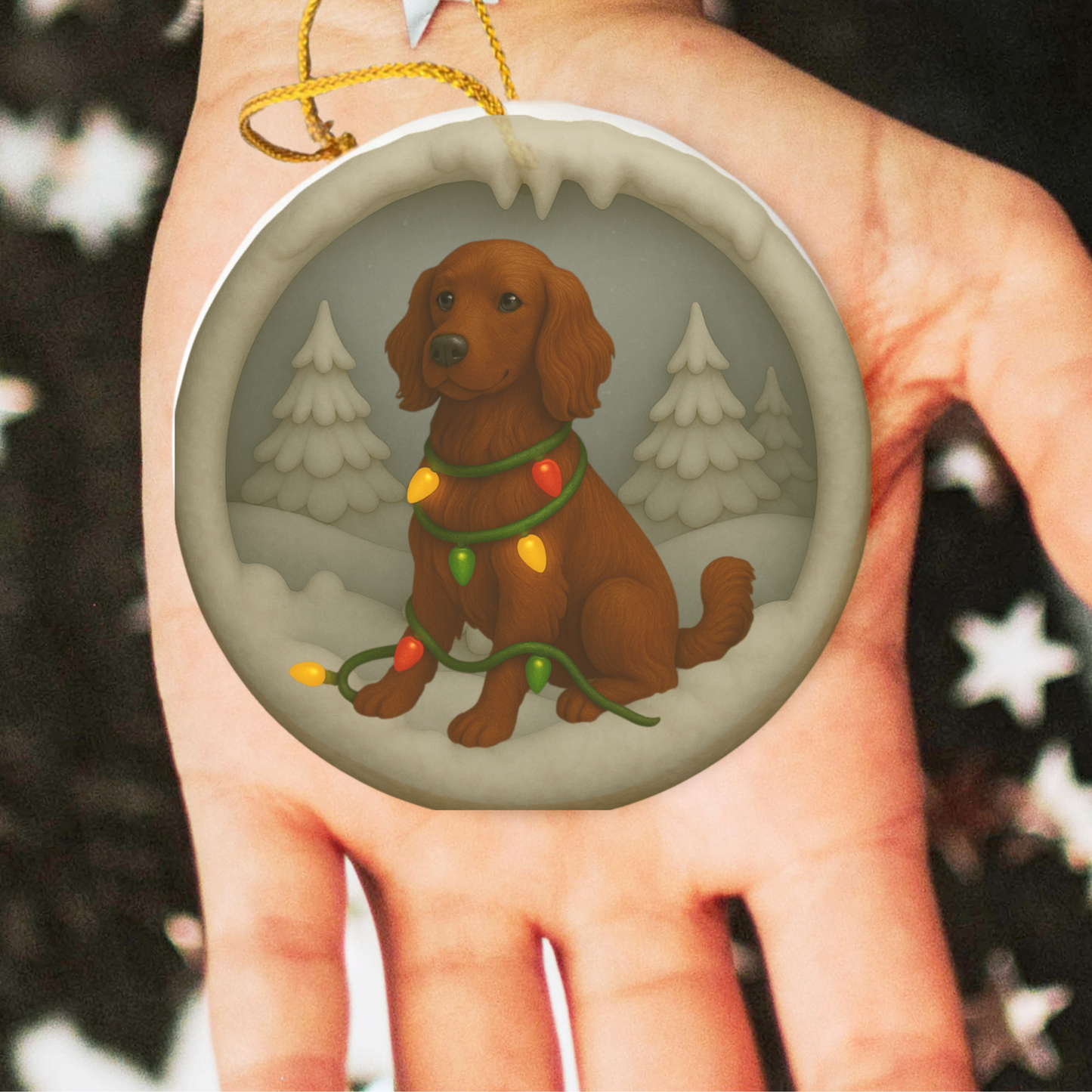 Personalized Irish Setter Christmas Ornament, 3D Clay-Style Dog Keepsake with Lights