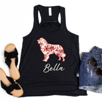 Load image into Gallery viewer, Custom Dog Breed T-Shirt with Name, Personalized Pet Lover Gift, Red Floral Toile Silhouette Dog Tee, Dog Mom Shirt
