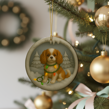 Personalizable Cavalier King Charles Christmas Ornament, Custom Cavie with Holiday Lights Keepsake