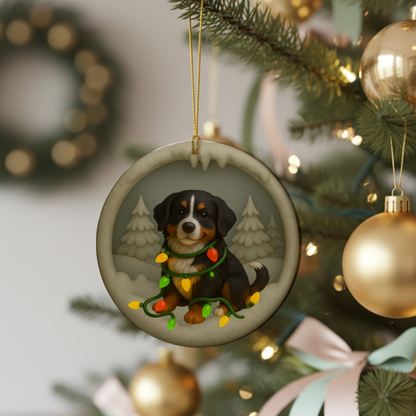 Personalized Bernese Mountain Dog Christmas Ornament, Custom Dog with Holiday Lights Keepsake
