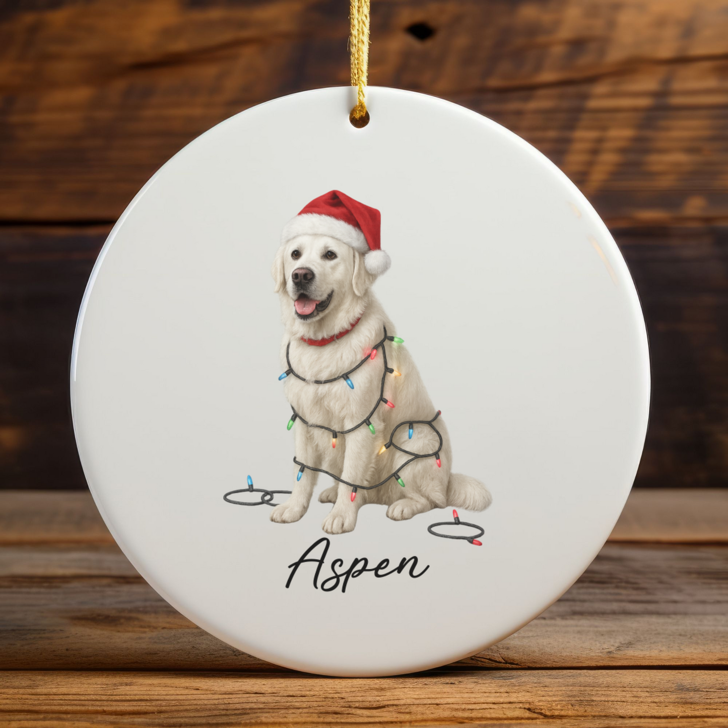 Personalized English Cream Golden Retriever Christmas Lights Ornament