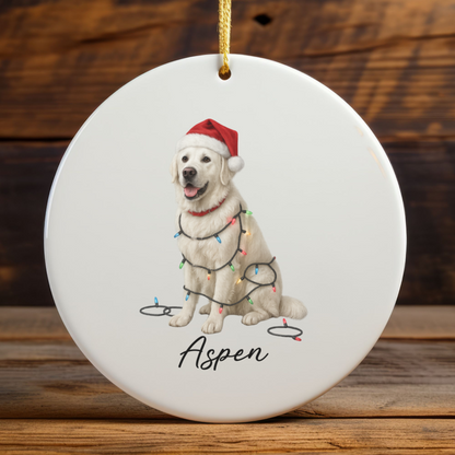 Personalized English Cream Golden Retriever Christmas Lights Ornament
