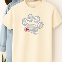 Load image into Gallery viewer, Sketched Paw Print Heart T-Shirt – Minimalist Dog Lover Tee with Cute Red Heart Design
