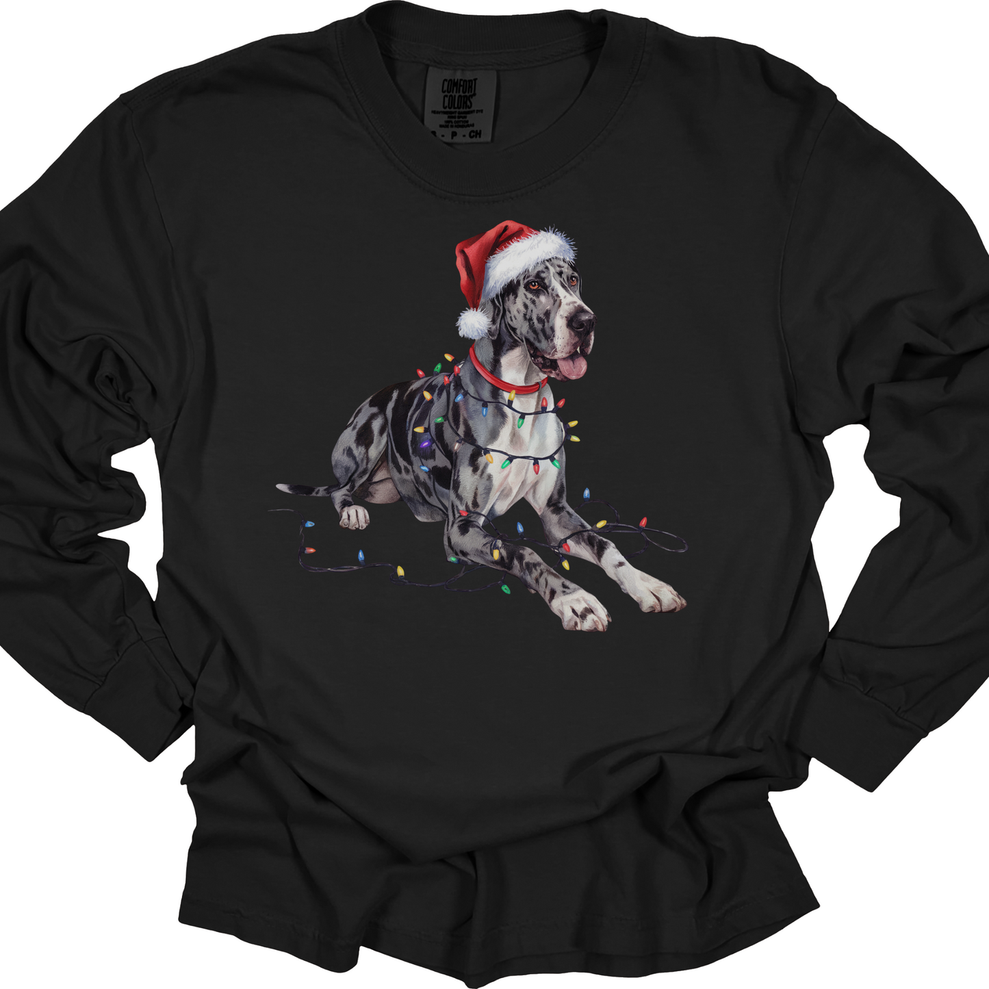 Great Dane Christmas Lights Long Sleeve Shirt, Dog Lover Holiday Top