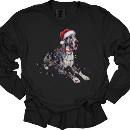 Great Dane Christmas Lights Long Sleeve Shirt, Dog Lover Holiday Top