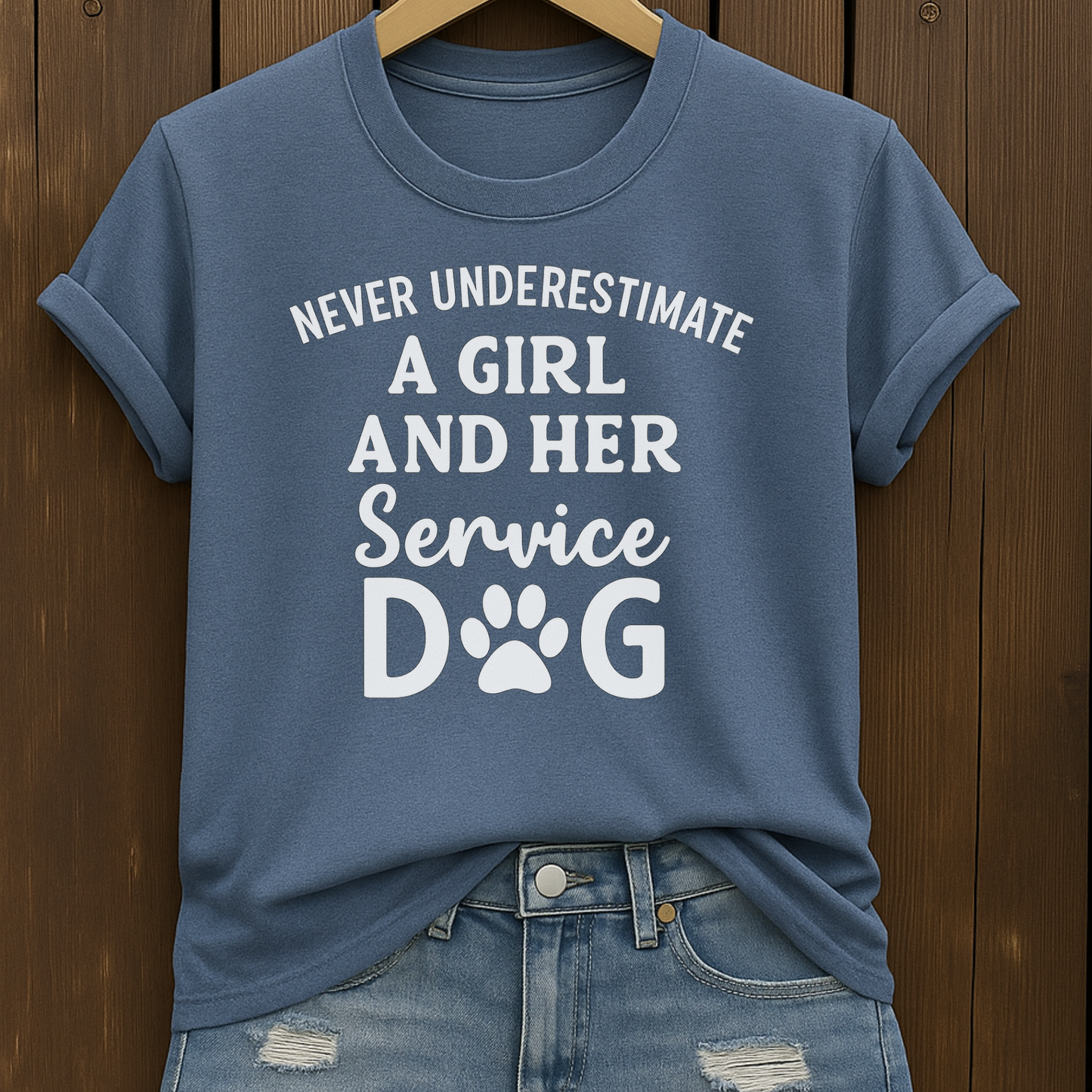 Never Underestimate a Girl & Her Service Dog T-Shirt