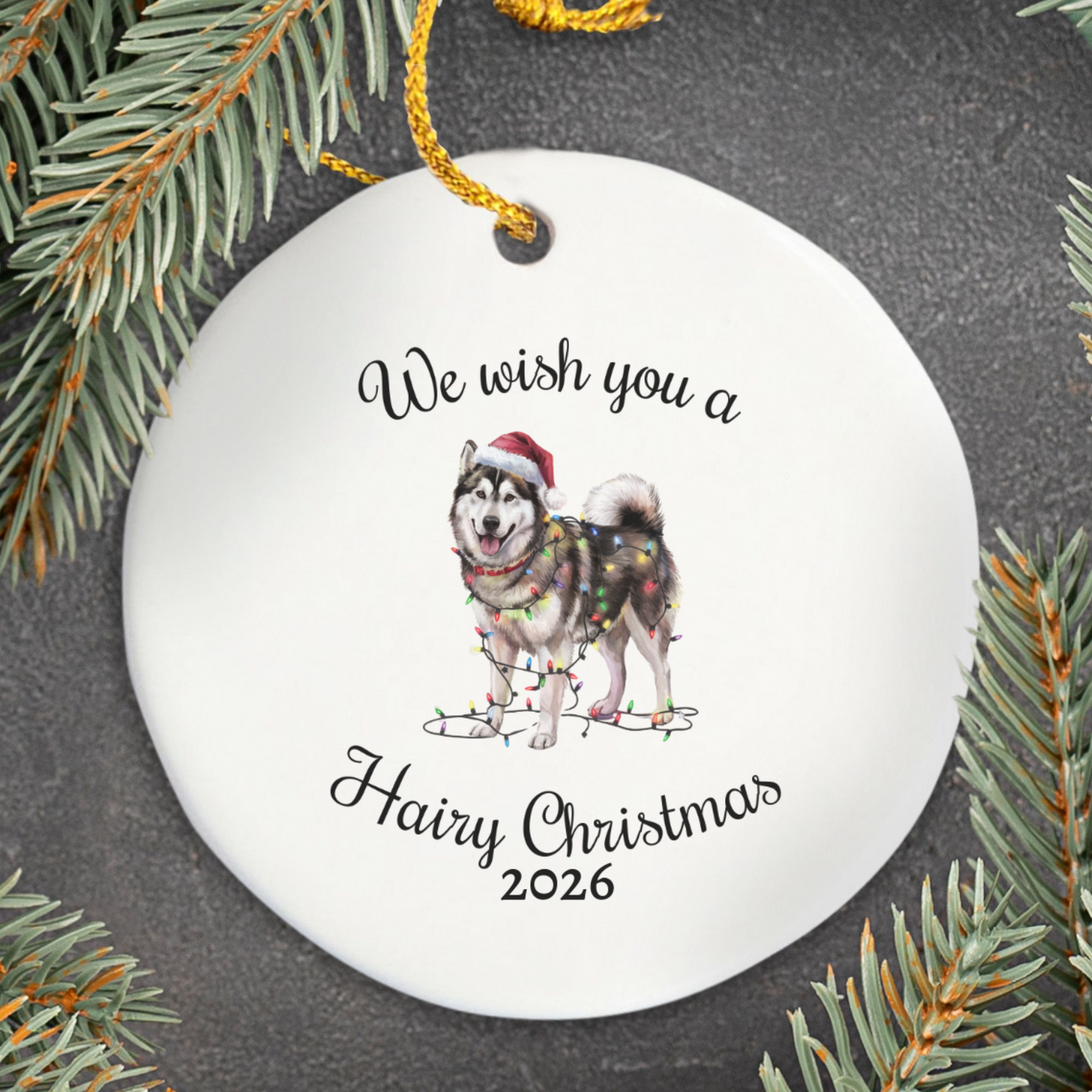 Christmas Alaskan Malamute Ornament, Christmas Lights Dog Keepsake, Christmas Dog, Alaskan Malamute Mom, Gift For Dog Lover