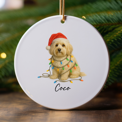 Personalized Cream Havanese Christmas Ornament, Ceramic Dog Lover Gift, Holiday Pet Keepsake Tree Decor