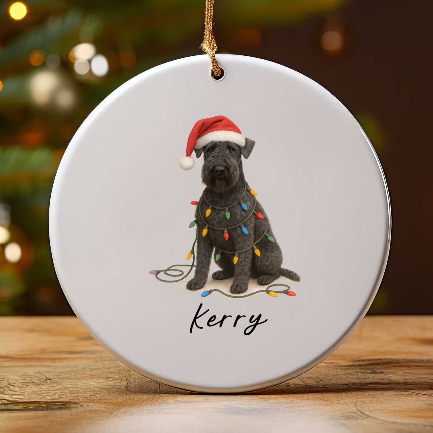 Personalized Kerry Blue Terrier Christmas Ornament, Ceramic Dog Holiday Keepsake