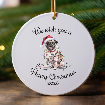 Christmas Tan Pug Ornament, Pug Mom, Christmas Lights Dog Keepsake