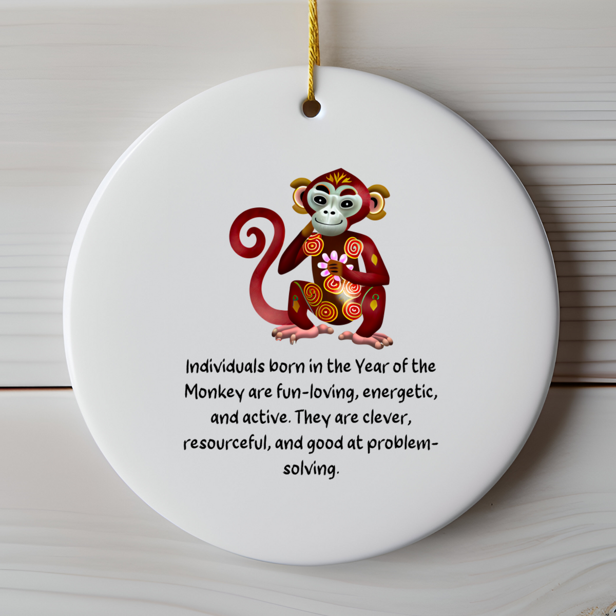 Chinese Zodiac Monkey Ornament, Year of the Monkey Horoscope Gift, Lunar New Year