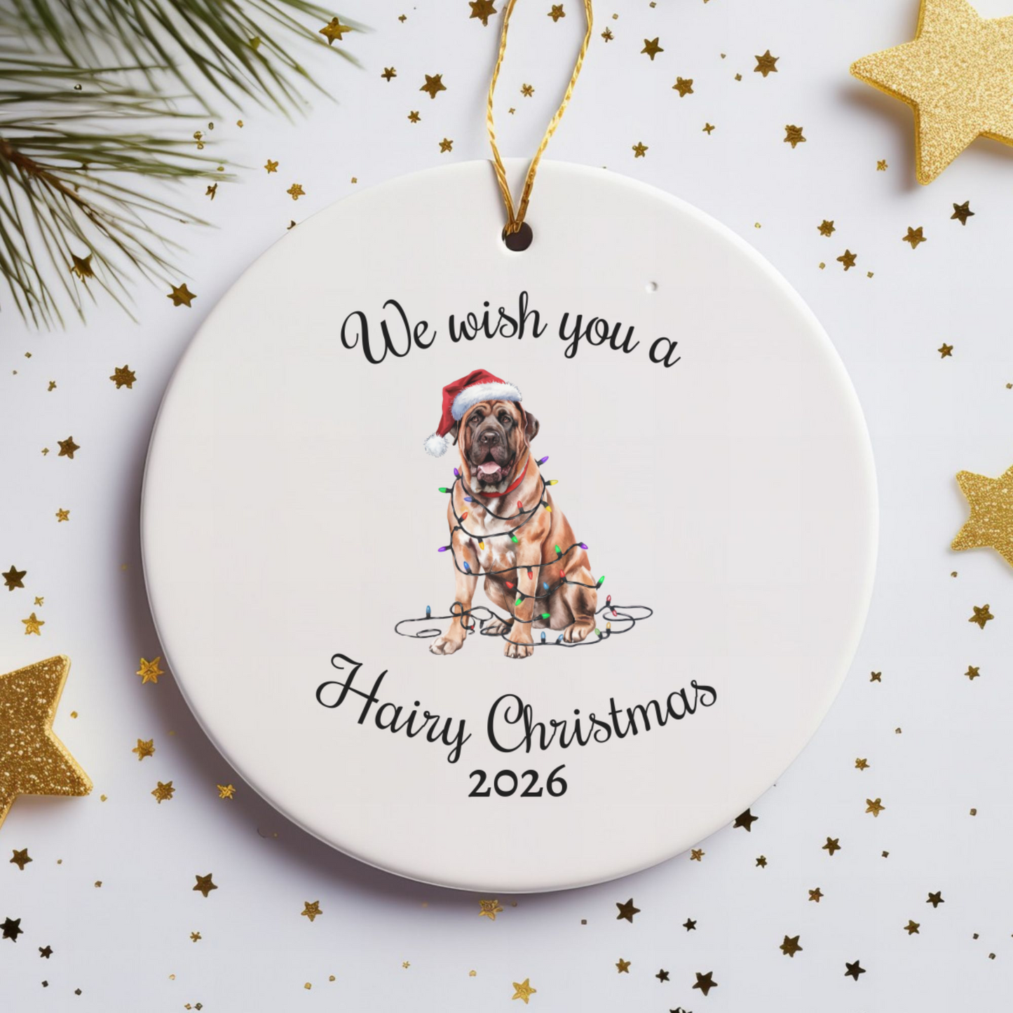 Christmas Mastiff Ornament, Christmas Lights Dog Keepsake