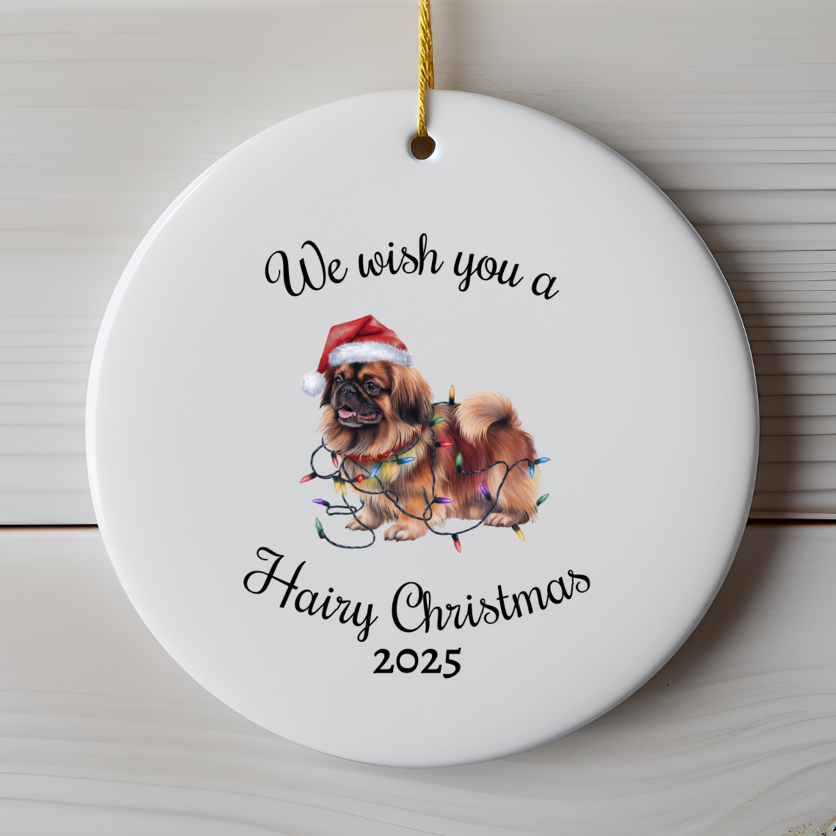 Christmas Pekingese Ornament, Christmas Lights Dog Keepsake
