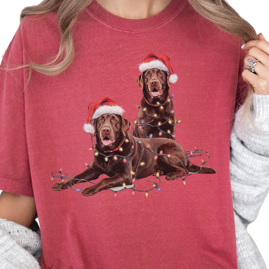 Chocolate Labrador Christmas Shirt, Dog Santa Hat Tee, Festive Holiday Apparel, Gift for Dog Lovers, Labrador Retriever Art