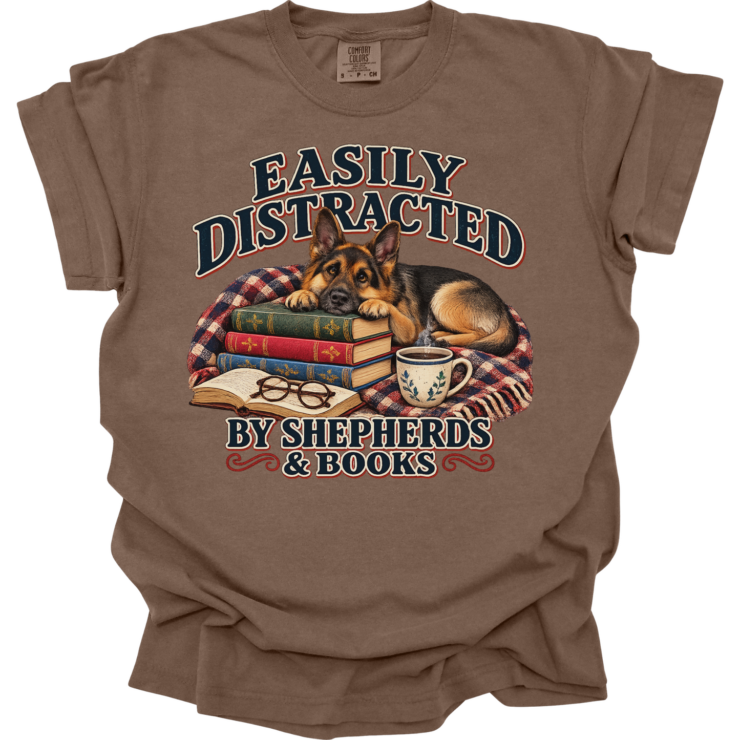 German Shepherd Shirt, Easily Distracted by Shepherds and Books, Dog Mom Book Lover Tee