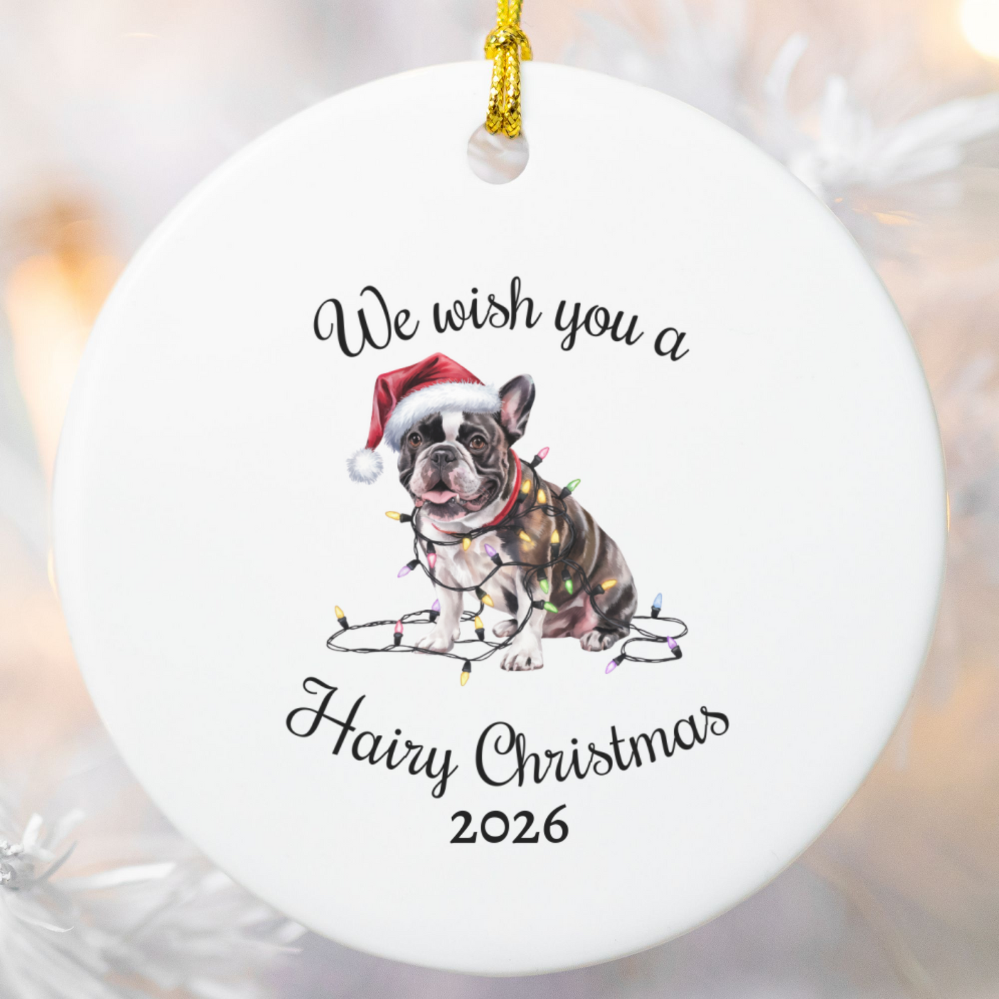 Christmas French Bulldog Ornament, Christmas Lights Dog Keepsake