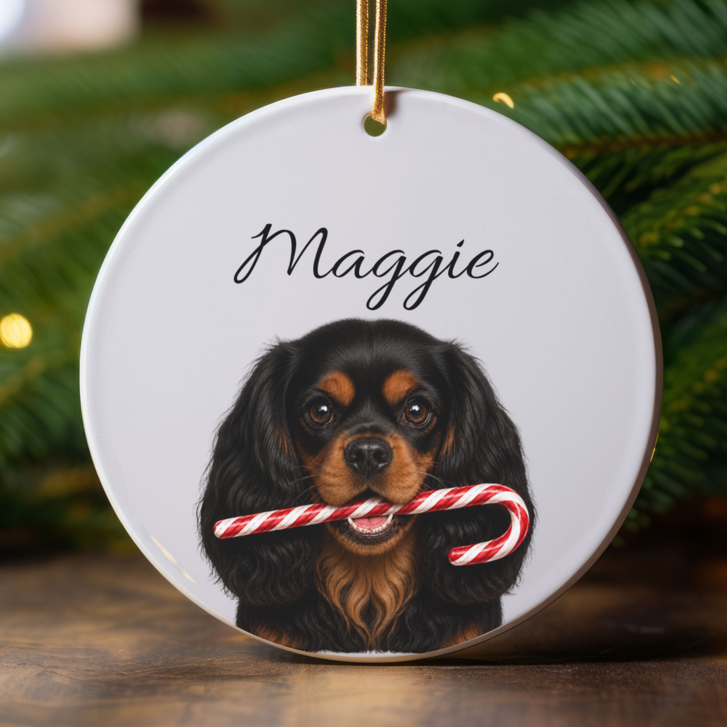 Personalized Black and Tan Cavalier Ornament, Custom Dog Name Christmas Ornament, Cavalier King Charles Gift