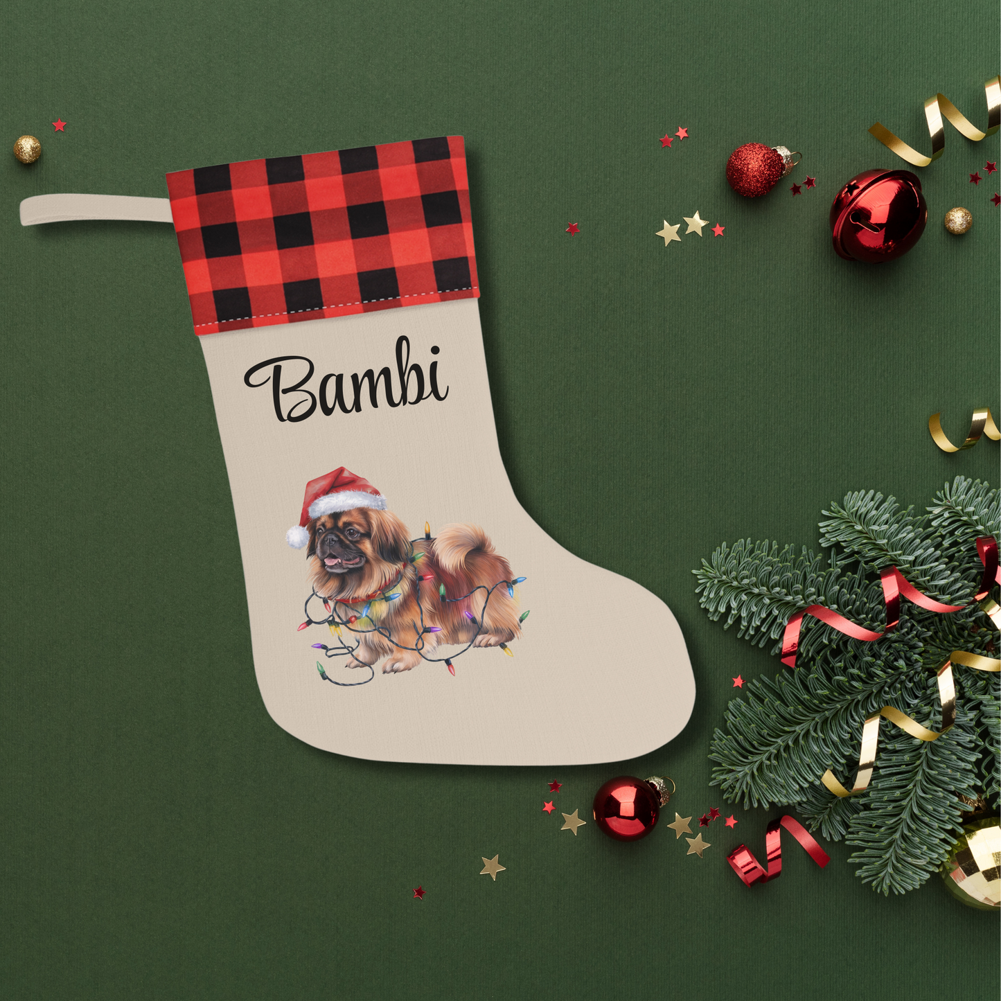 Personalized Pekingese Christmas Stocking, Holiday Decor Gift for Pet Lovers