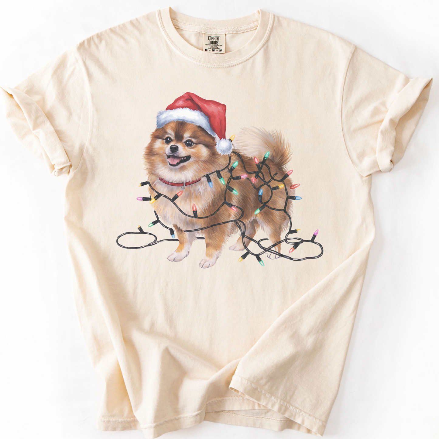 Pomeranian Christmas Lights Shirt, Festive Holiday Tee for Fluffy Dog Lovers