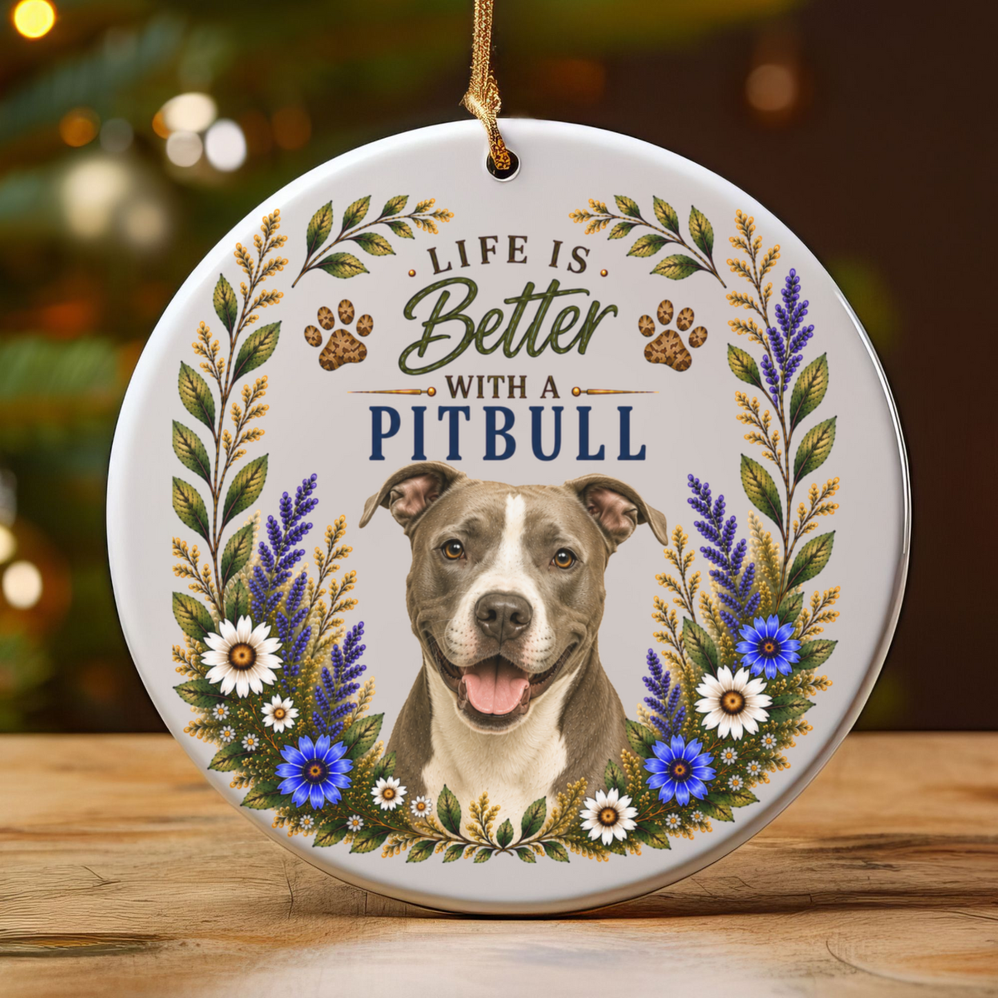 Pit Bull Ornament - Life Is Better