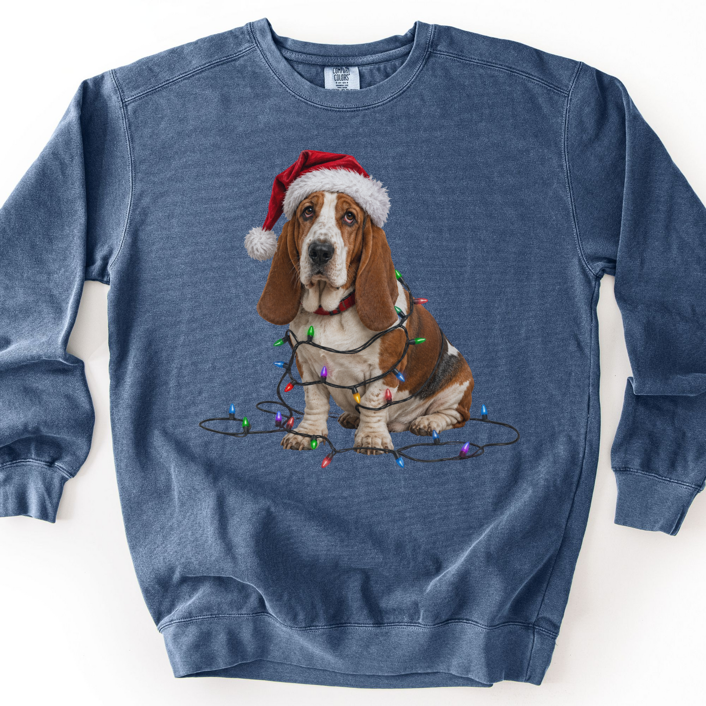 Christmas Basset Hound Sweatshirt, Festive Dog Lights Sweater, Unisex Pet Lover Apparel