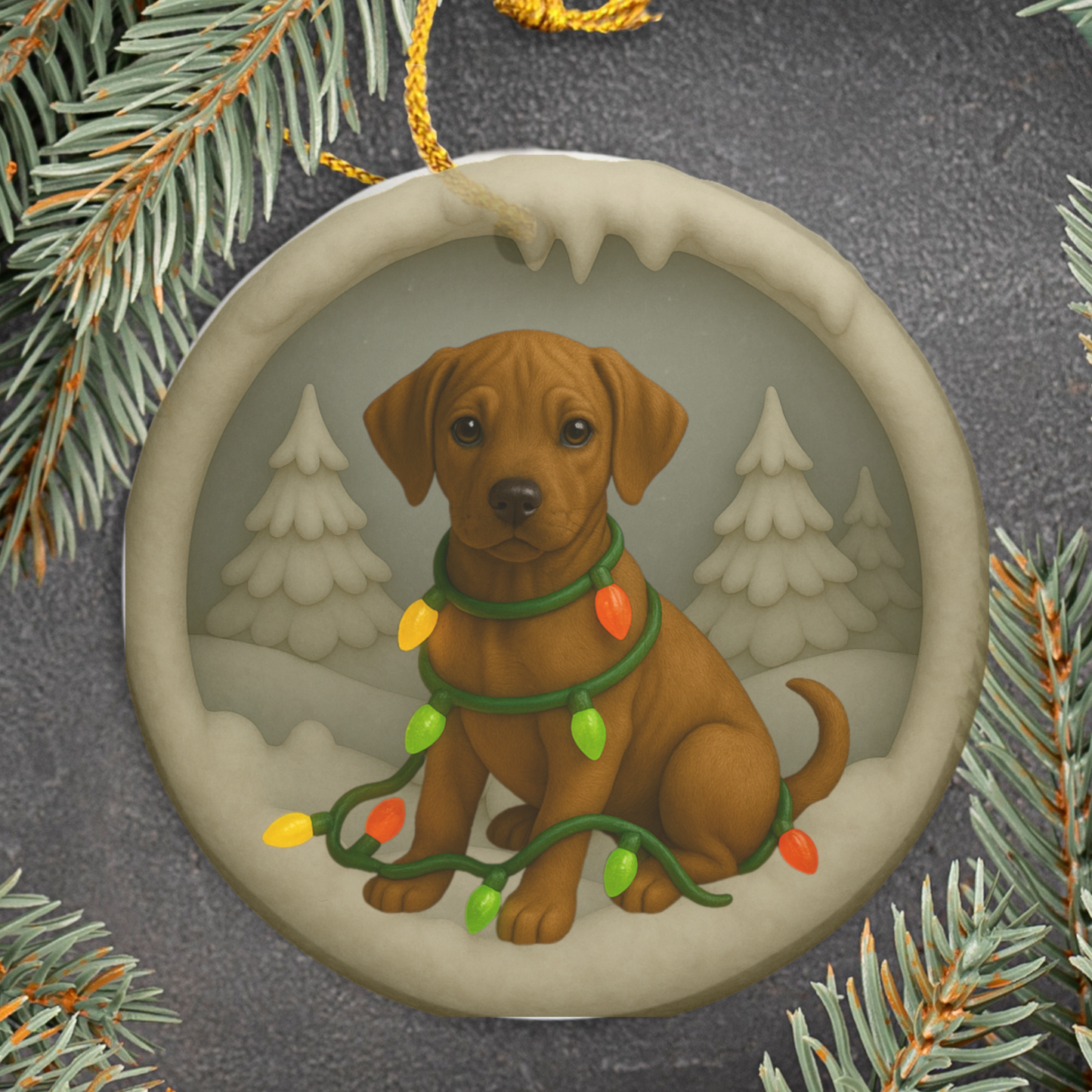 Personalized Rhodesian Ridgeback Christmas Ornament, 3D Clay-Style Dog Keepsake with Lights