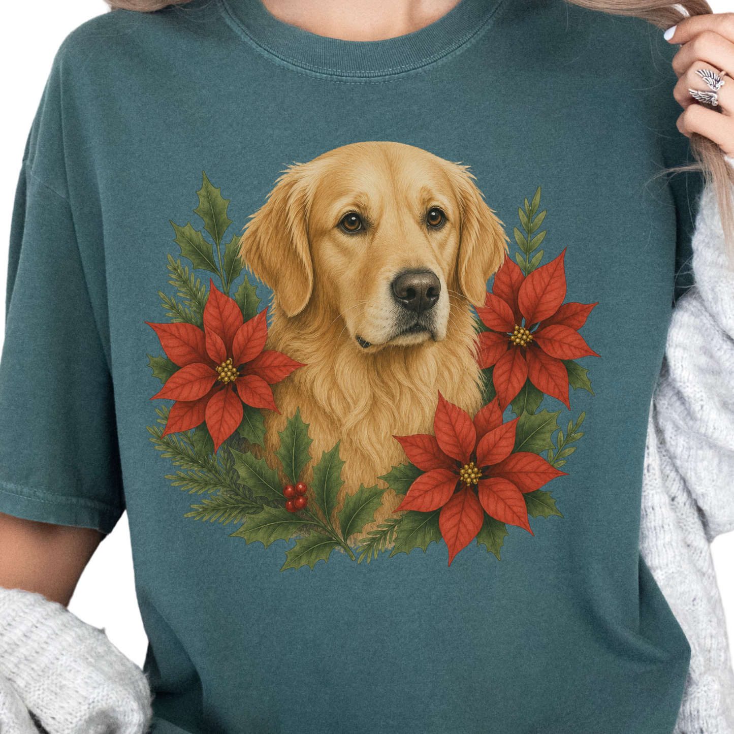 Golden Retriever Christmas Shirt, Poinsettia Dog Mom Holiday Tee
