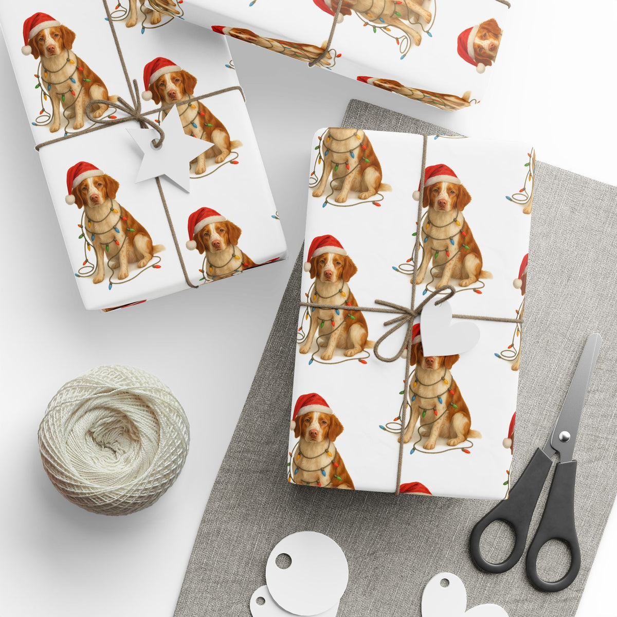 Brittany Spaniel Christmas Lights Wrapping Paper