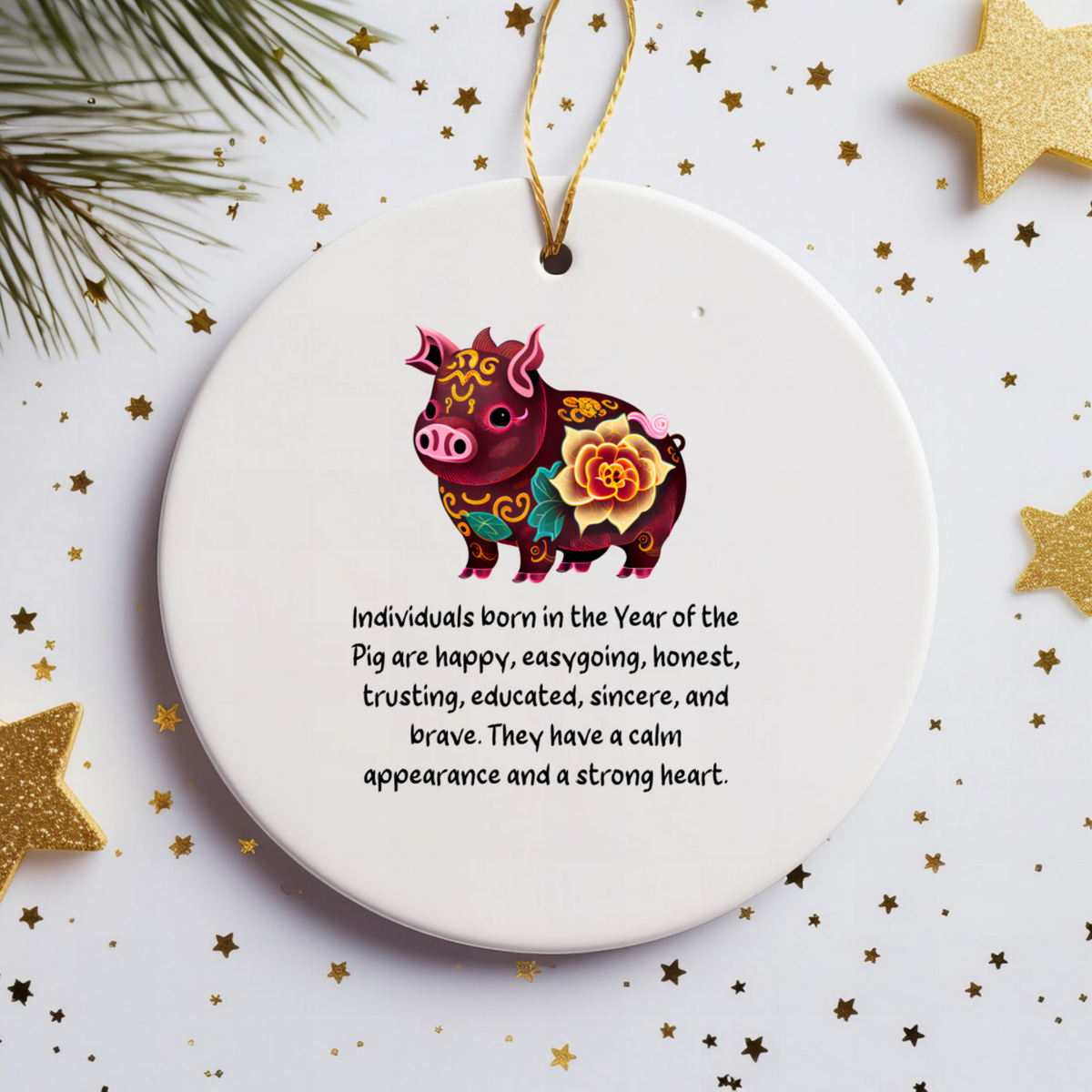 Chinese Zodiac Pig Ornament – Year of the Pig Horoscope Gift for Lunar New Year